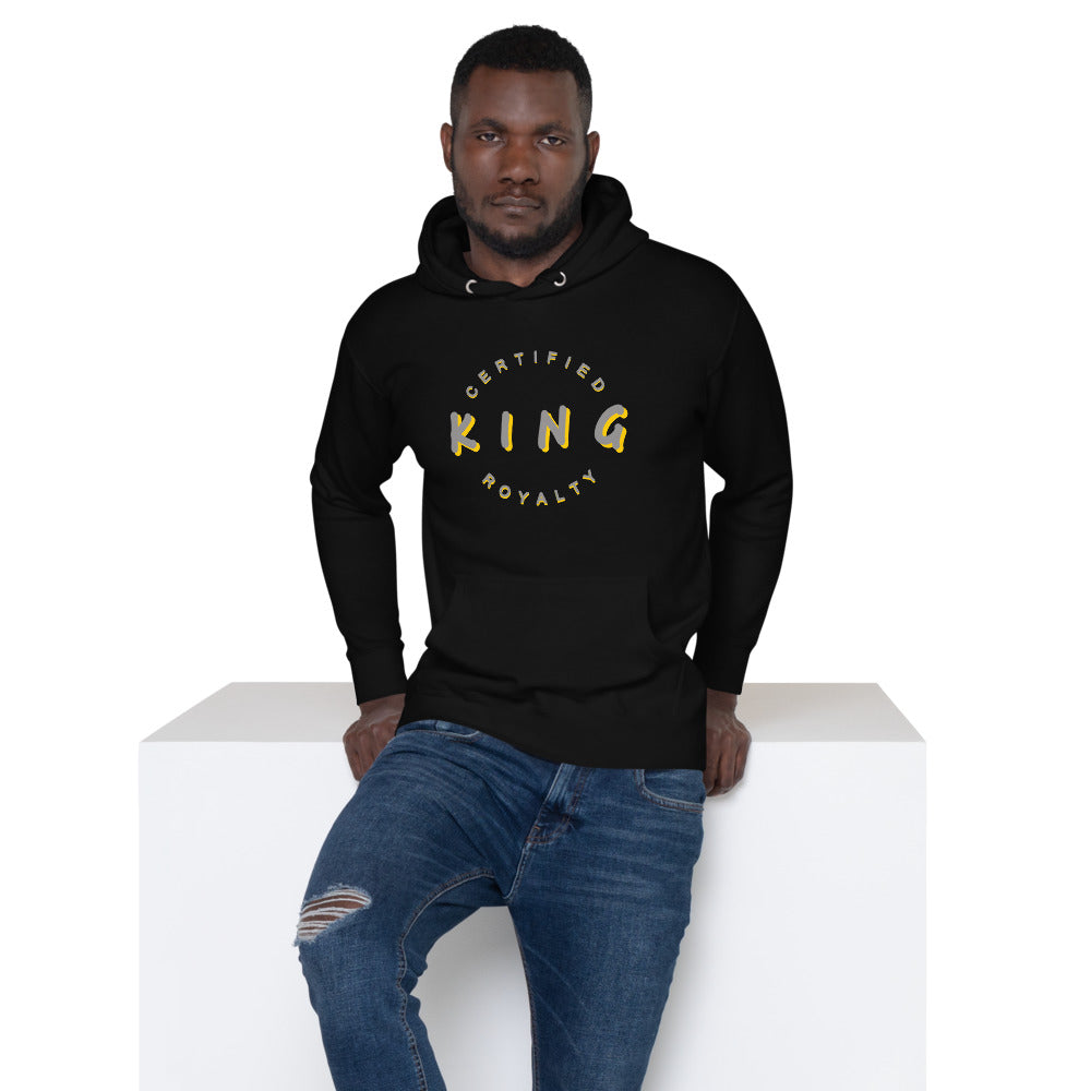 Men's Certified Royalty King Hoodie - Black with Yellow and Grey Design