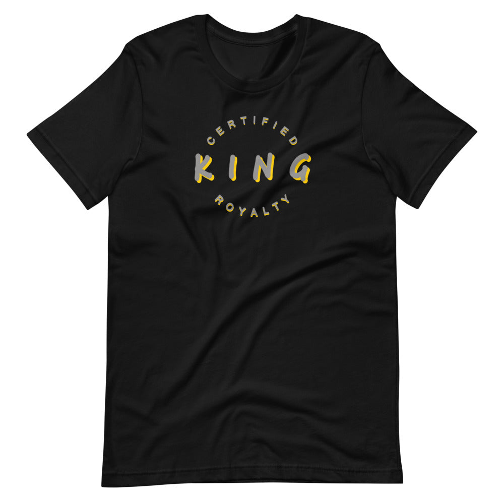 Men's Certified Royalty King T-shirt - Black with Yellow and Gray Design