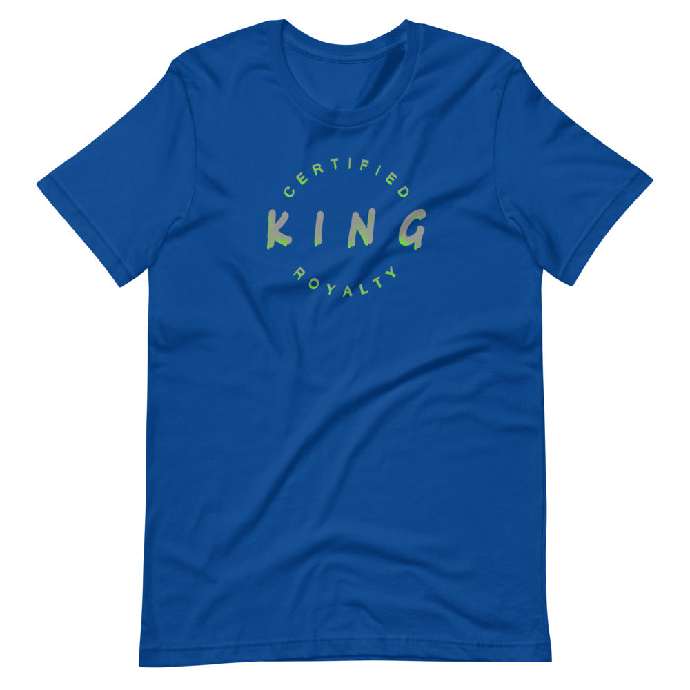 Men's Certified Royalty King T-shirt - Blue with Green and Gray Design