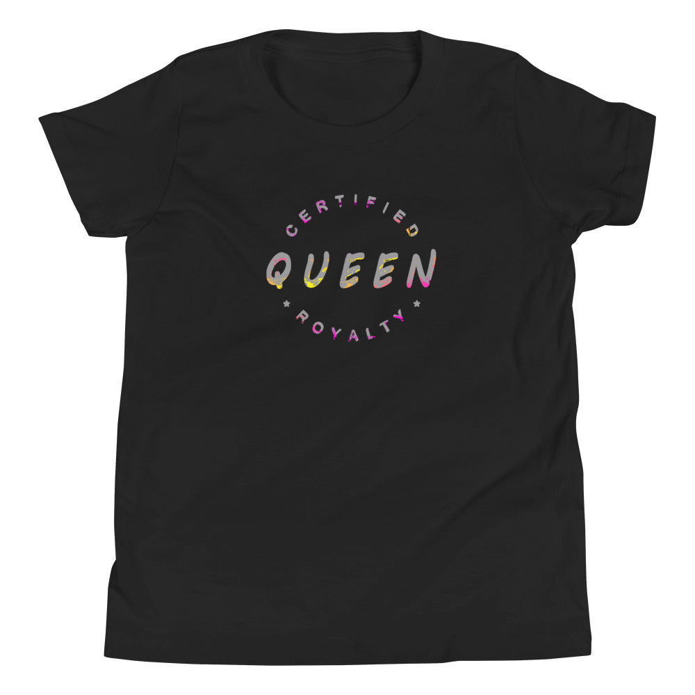 Girls Certified Royalty Queen T-shirt - Black with Pink and Yellow Design