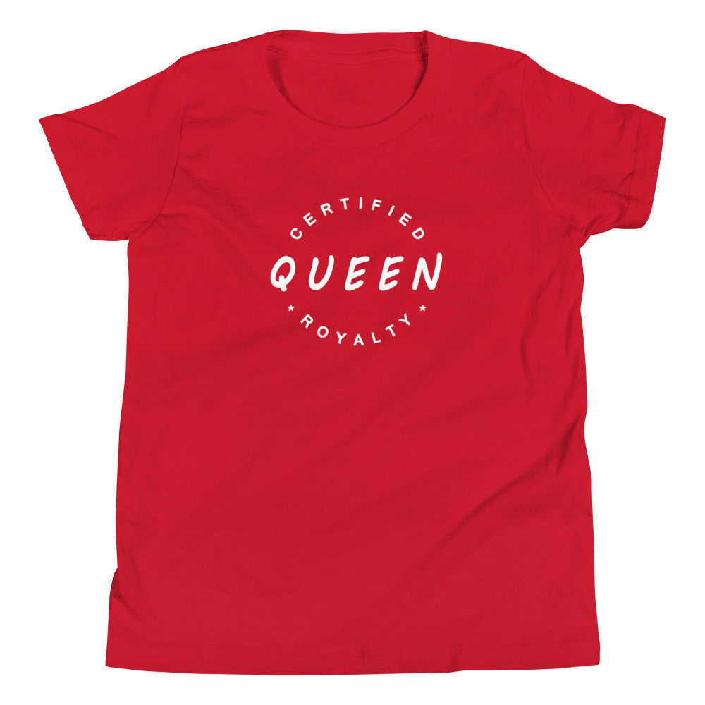 Girls Certified Royalty Queen T-shirt - Red with White Design